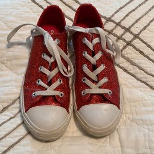 Girls Sz 3 sparkly red converse shoes